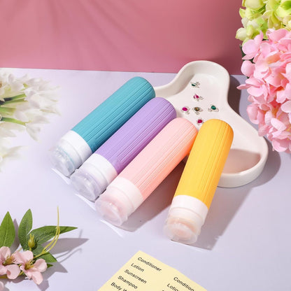 JIAXINGBING Travel Toiletry Bottles, 4pcs TSA Approved 90ml Silicone Travel Size Containers, Leak Proof, Transparent