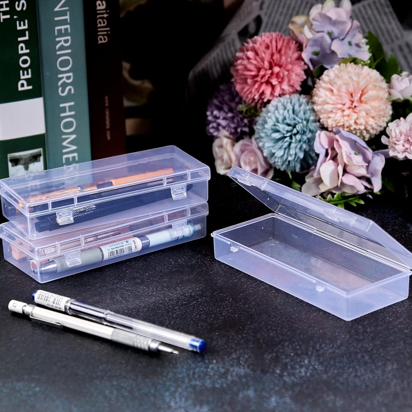 ZORRITA 6 Pack Small Plastic Storage Containers with Hinged Lids, Rectangle Clear Plastic Boxes for Beads, Jewelry, Game Pieces and Crafts Items (6.1 x 2.56 x 1.18 Inch)