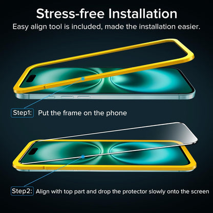 ivoler 2 Pack Tempered Glass for iPhone 16 Plus 6.7 Inch Screen Protector with [Easy Installation Frame] Full-Coverage, 9H Hardness Anti Scratch, Bubble Free