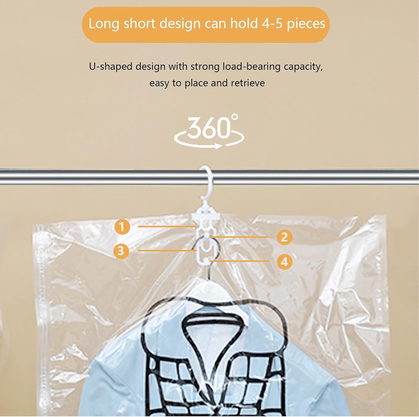 6 Pack Hanging Vacuum Storage Bag 27.5x51.1inch Vacuum Sealer Bags Storage Clothes Vacuum Packing Bags for Travel Hanging Storage,Reusable Space Saver Bags for Suits