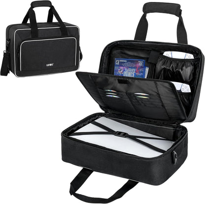 Carrying Case Compatible with PS5/PS5 Pro/PS4,Console Travel Case Compatible with Playstation 5/PS5 Digital Edition,Protective Storage Bag Fits for PS5 Controllers,Game Discs,Charger&Accessories-Black