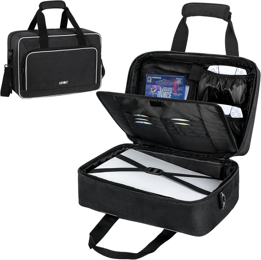 Carrying Case Compatible with PS5/PS5 Pro/PS4,Console Travel Case Compatible with Playstation 5/PS5 Digital Edition,Protective Storage Bag Fits for PS5 Controllers,Game Discs,Charger&Accessories-Black