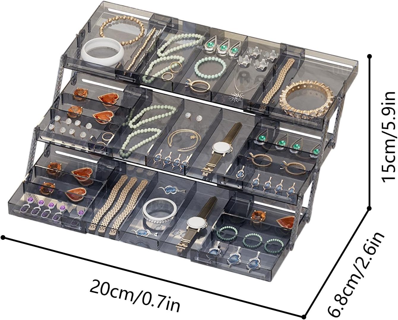 Ungtyb 3 Tier Drawer Organizer, Expandable Storage Tray, Adjustable Compartments Storage Trays, Hair Accessories Storage Tray 9.84x5.9x2.68 for Makeup, Hair Accessories, Jewelry, Pins