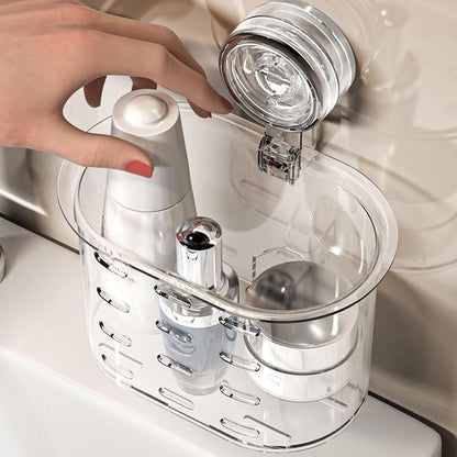 Buhyujkm Bathroom Shower Organizer, Wall Shelf Storage Box, Removable Clear Holder with Suction Cups, No-Drill Mount Design for Toiletries, Cosmetics, Tissue Storage, 4.25x6.54x7.28 Inches
