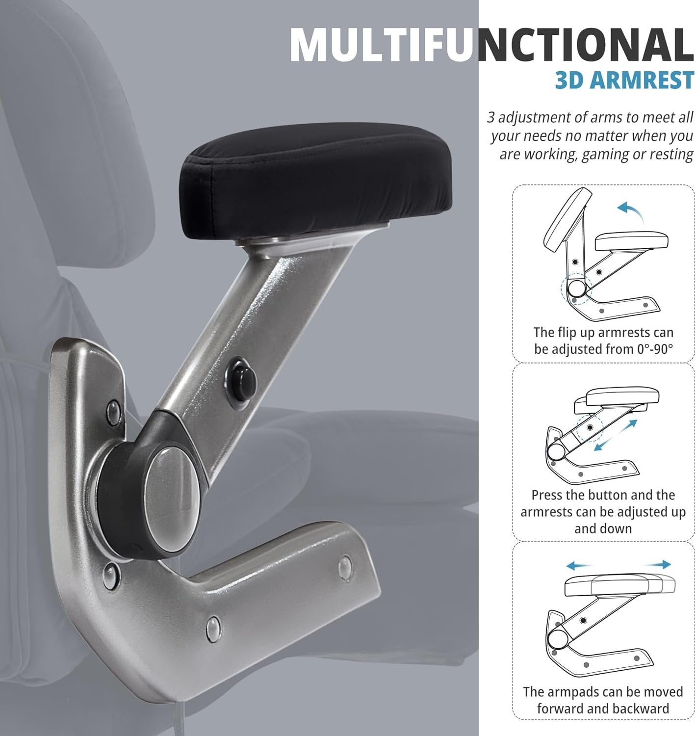 Big and Tall Office Chair 500lbs- Fabric High Back Desk Chair with Adjustable Lumbar Support 3D Flip Arms Plus Size Rubber Wheels- Large Executive Computer Chair, Extra Wide Seat, Ergonomic Design