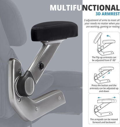 Big and Tall Office Chair 500lbs- Fabric High Back Desk Chair with Adjustable Lumbar Support 3D Flip Arms Plus Size Rubber Wheels- Large Executive Computer Chair, Extra Wide Seat, Ergonomic Design