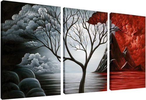 Wieco Art - The Cloud Tree 3 Piece Modern Giclee Canvas Prints Artwork Abstract Seascape Paintings Reproduction Sea Beach Pictures on Canvas Wall Art for Living room Bedroom Home Decorations