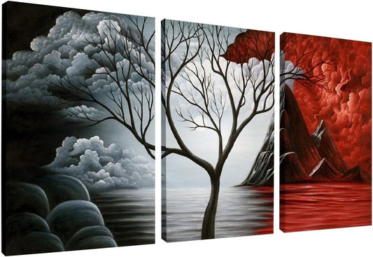 Wieco Art - The Cloud Tree 3 Piece Modern Giclee Canvas Prints Artwork Abstract Seascape Paintings Reproduction Sea Beach Pictures on Canvas Wall Art for Living room Bedroom Home Decorations