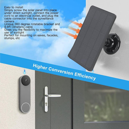 10W Solar Panel , IP65 Waterproof Monocrystalline Silicon Portable Solar Powered Kit with Bracket, Continuous Solar Power Supply for Cameras (Black)
