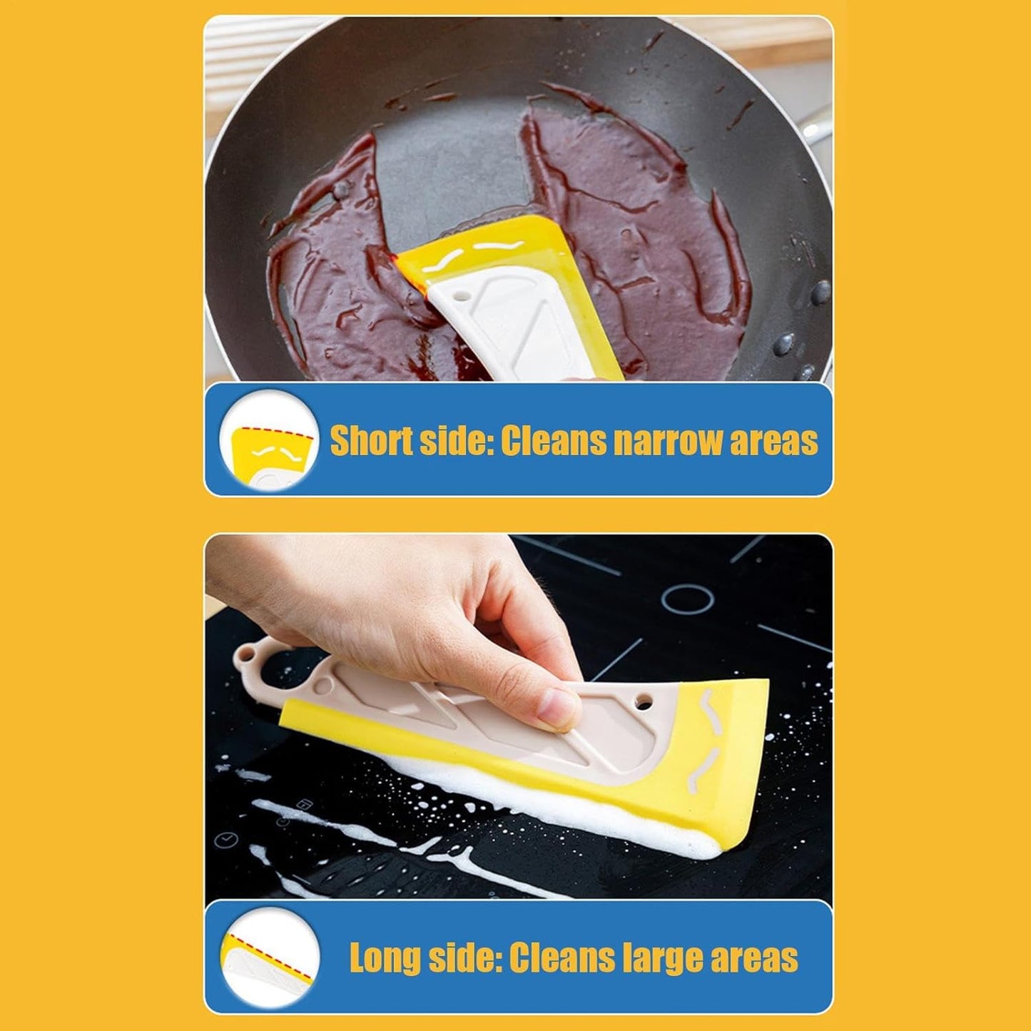 Pot Scraper Tool | Silicone Kitchen Cleaning Scraper Reusable - Ergonomic Handle Spatula Soft Head Scraper Heat Resistant Gadget for Tabletop, Stoves