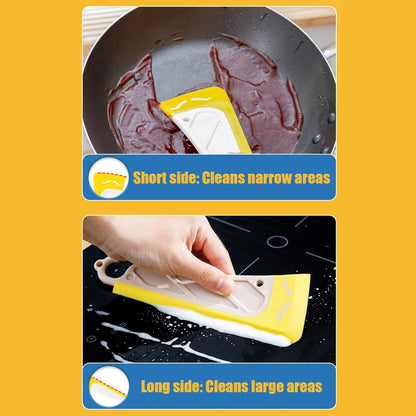Pot Scraper Tool | Silicone Kitchen Cleaning Scraper Reusable - Ergonomic Handle Spatula Soft Head Scraper Heat Resistant Gadget for Tabletop, Stoves