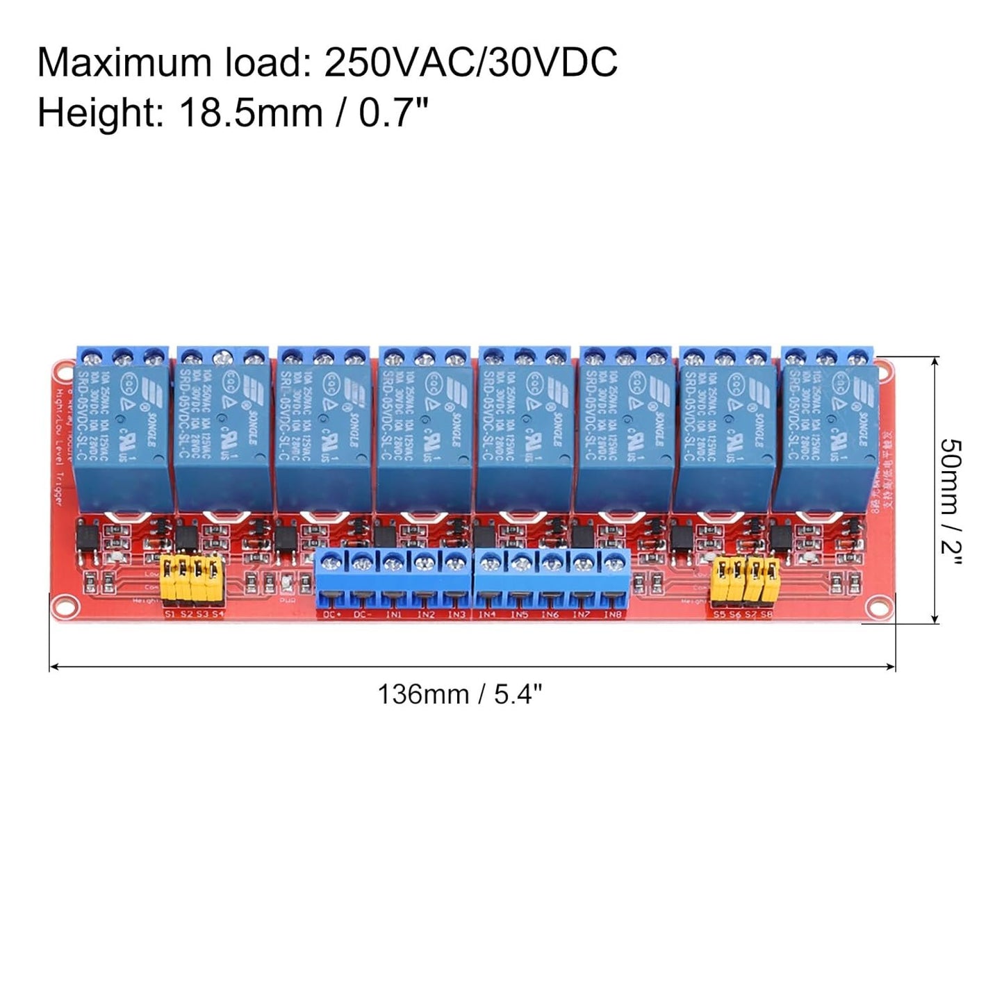 MECCANIXITY DC 5V 8 Channel Relay Module High or Low Level Trigger for Electronics Industrial Home Automation