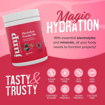 JUNP Hydration Electrolyte Powder, Electrolytes Drink Mix Supplement, Zero Calories Sugar and Carbs, Kosher, Wild Berry Flavor, 90 Servings