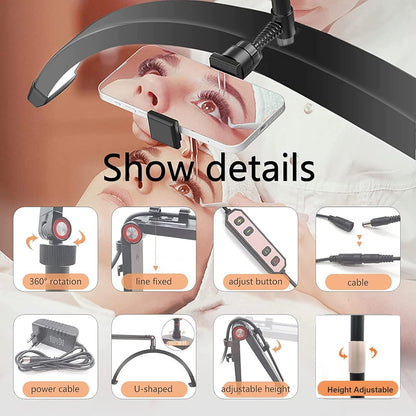 Lash Light, Half Moon Lamp with 3 Color Temperature, Tattoo Light with Phone Holder, LED Floor Lamp for Eyelash Extensions, Beauty, Skincare, Eyebrows, Filming Content Creation,White