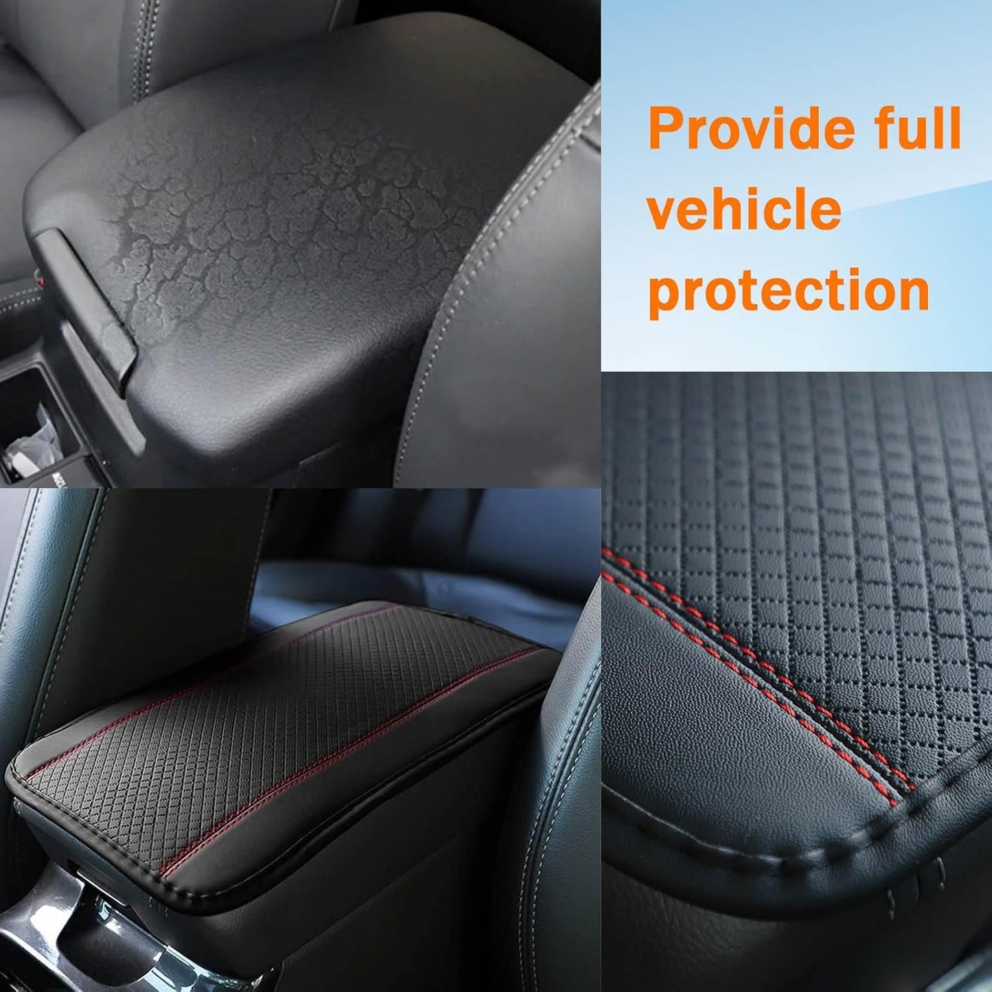 KAQISI Car Armrest Storage Box Mat, Fiber Leather Car Center Console Cover, Car Armrest Seat Box Cover Accessories Interior Protection for Most Vehicle, SUV, Truck, Car (Black/Red)
