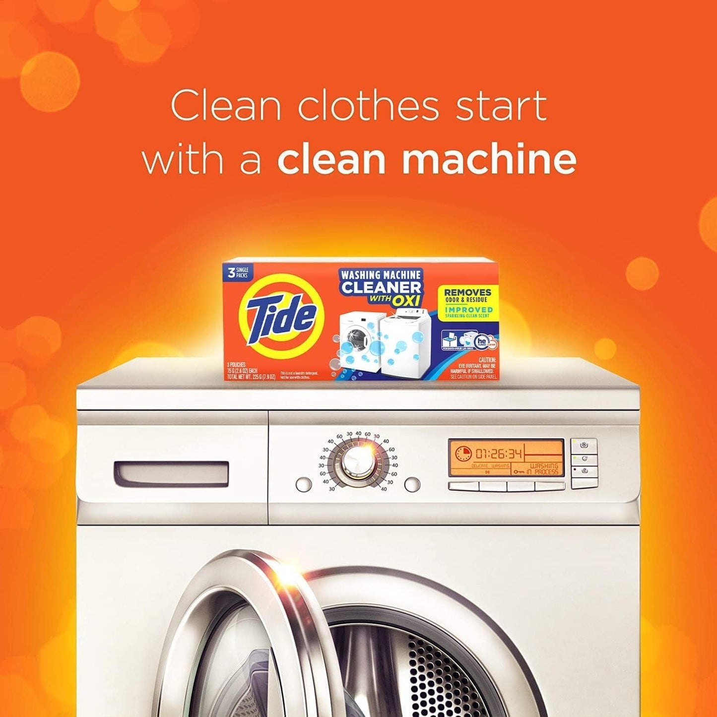 Tide Washing Machine Cleaner, Washer Machine Cleaner with Oxi for Front and Top Loader Washer Machines, Deep Cleaning Residue & Odor Eliminator, 3 Count (Pack of 1)