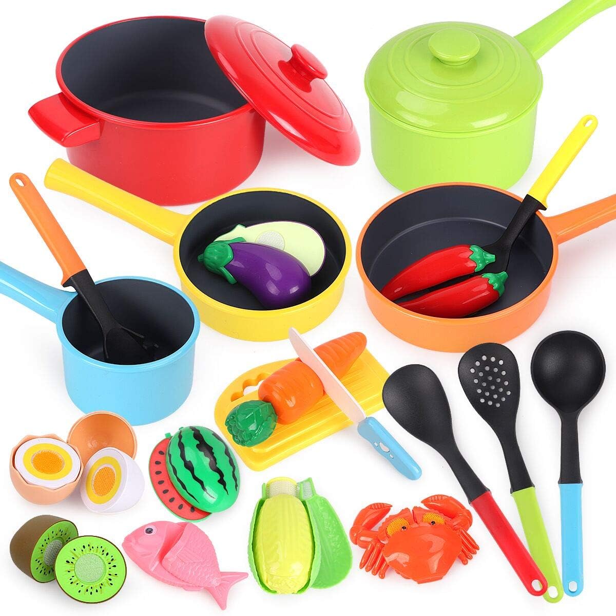 REMOKING Toddler Toys Kids Kitchen Playset,Pretend Play Food with Pots and Pans Set,Cooking Utensils,Preschool Learning Education Toys,3-8 Year Old Girl Boy Gifts