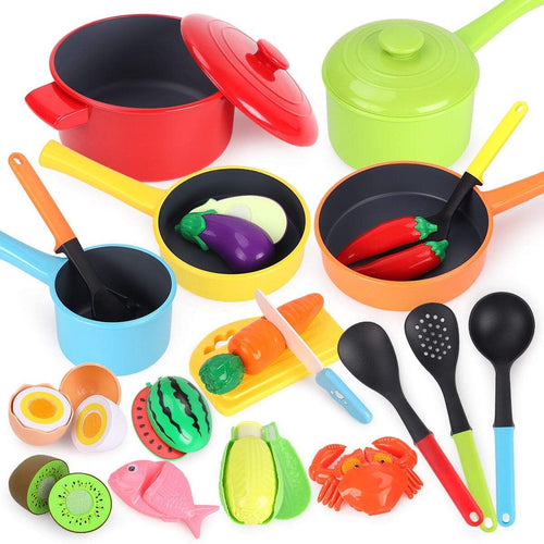 REMOKING Toddler Toys Kids Kitchen Playset,Pretend Play Food with Pots and Pans Set,Cooking Utensils,Preschool Learning Education Toys,3-8 Year Old Girl Boy Gifts