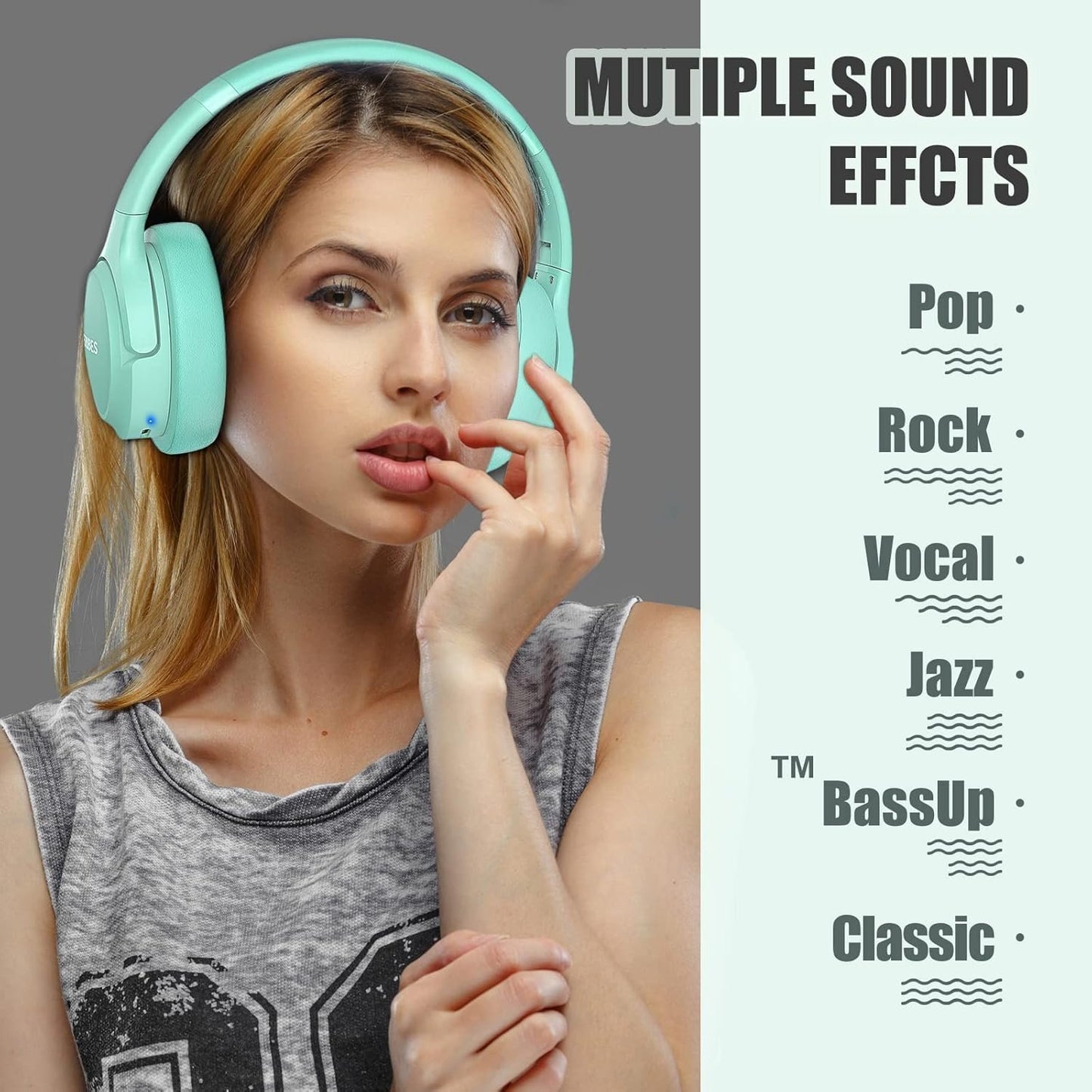 Bluetooth Headphones Over Ear,BERIBES 65H Playtime and 6 EQ Music Modes Wireless Headphones with Microphone,HiFi Stereo Foldable Lightweight Headset, Deep Bass for Home Office Cellphone PC Ect.(Green)