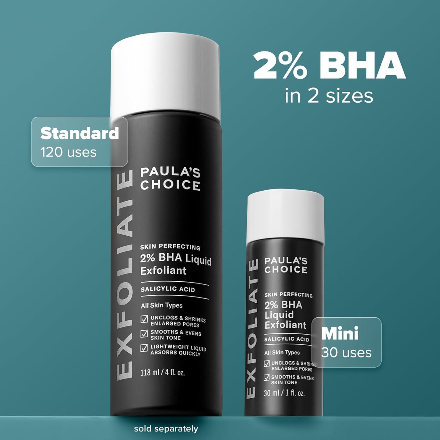 Paula's Choice Skin Perfecting 2% BHA Liquid Salicylic Acid Exfoliant, Gentle Facial Exfoliator for Blackheads, Large Pores, Wrinkles & Fine Lines, Travel Size, 30 mL Bottle