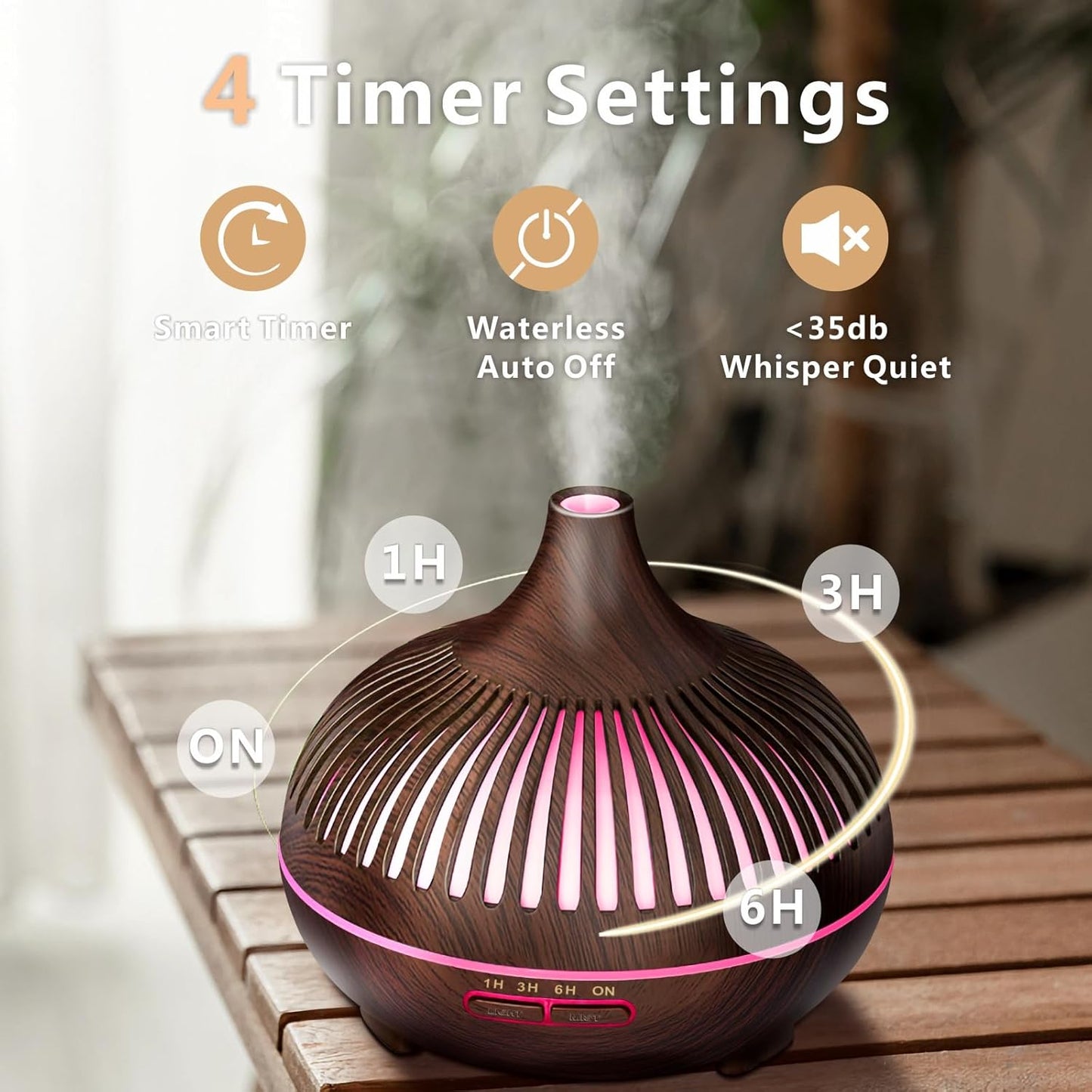 Essential Oil Diffuser, Sunfuny 550ml Aromatherapy Diffuser Air Humidifier with Remote Control, Aroma Oil Vaporiser, Ultrasonic Fragrance Defuser with RGB LED Light, Gift (Hollow Dark Wood Grain)