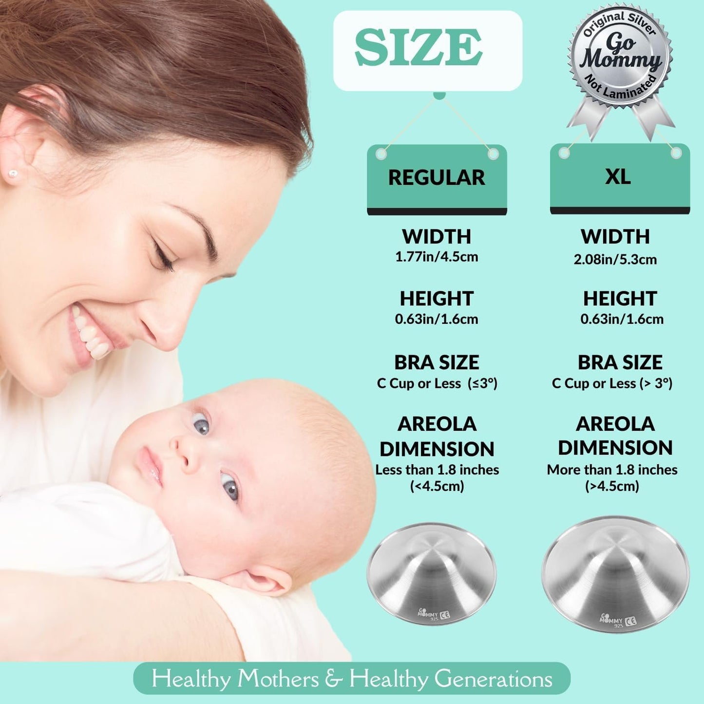 Go Mommy- The Original Silver Nursing Cups, Nipple Shields for Nursing Newborn, Nipple Protector for Breastfeeding, Nipple Covers Breastfeeding, No Need Nipple Cream, Newborn Essentials Must Haves