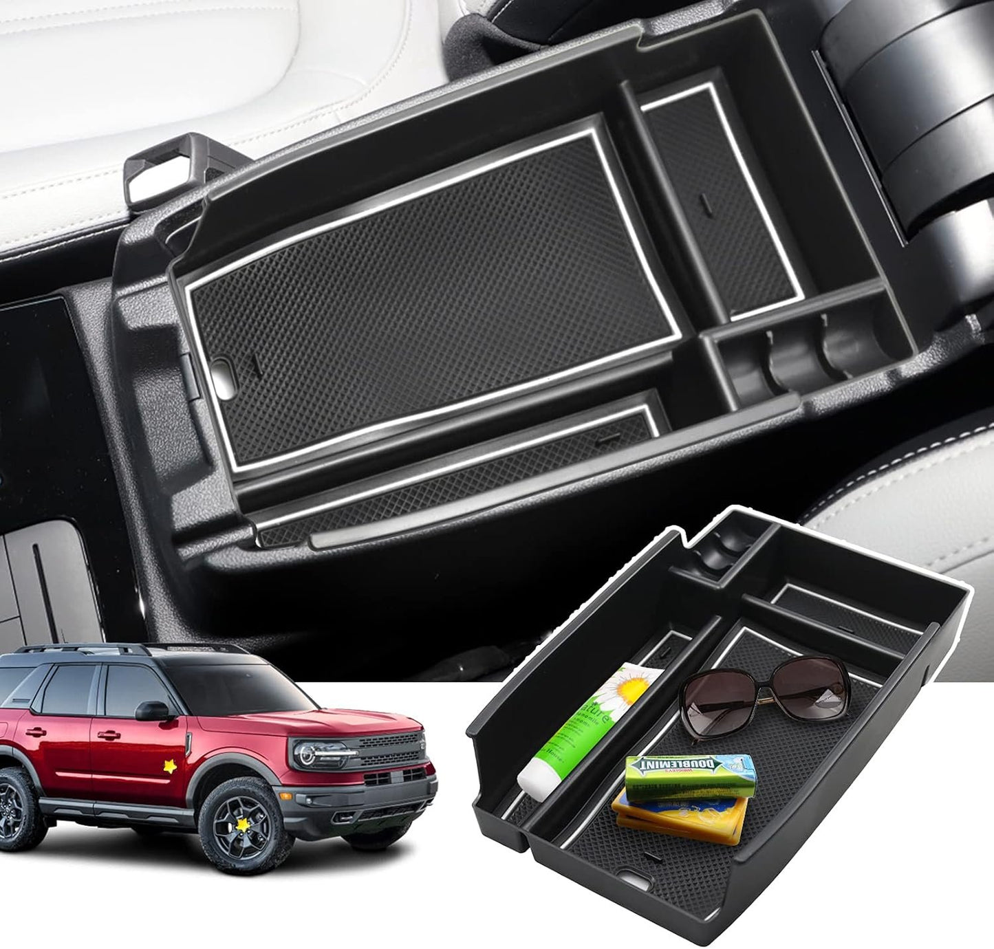 ZCLINKO Center Console Organizer for 2021+ Frod Escape Frod Bronco Sport CX430 Armrest Storage Box Interior Accessories Armrest Organizer ABS Material Tray Insert Organizer Glove Pallet (Red)