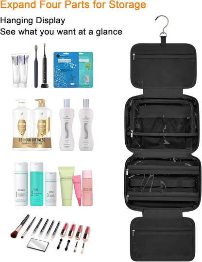 Ruiyuan Travel Toiletry Bag with Jewelry Organizer 12.2 x 4.7 x 9.1in Double Sided Hanging Toiletry Bag Travel Makeup Bag for Toiletries Carry-on Cosmetic Bags Accessories Soft Nylon Fabric (Black)