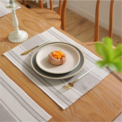 Placemats Set of 6 for Dining Table Décor, Woven Cloth Place Mats for Farmhouse Kitchen Tabletop, Handcrafted Machine Washable Cotton Table mats 13 x 19 Inch, Light Linen