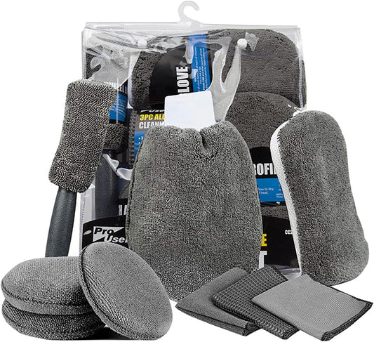 Taoluwin Car Detailing Towel Set, 9Pcs Car Wash Cleaning Tools Kit, Super Absorbent Auto Detailing Towel with Soft Microfiber Cloth, for Cleaning Wheels, Interior, Exterior, Leather, Air Vents