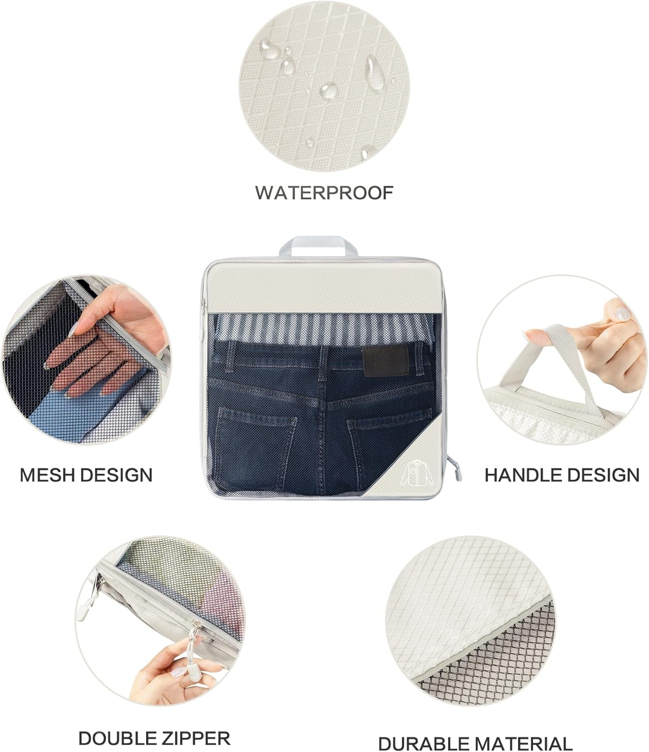 Koncle Compression Packing Cubes for Suitcases, Extensible Travel Packing Cubes, Mesh Luggage Suitcase Organizer Bags, Large Medium Small Slim Packing Cube, Travel Suitcase Accessories Cream