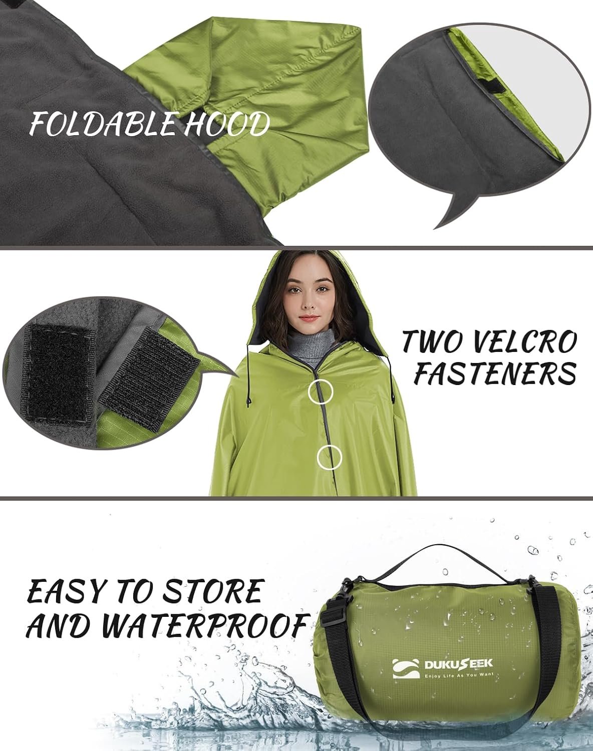 DUKUSEEK Waterproof Blanket Outdoor, Hooded Blanket Poncho - Large (79x56), Portable, Windproof Fleece Blankets for Cold Weather Camping, Picnic, Sports, Boat, Dogs, Festivals, Car, Emergency