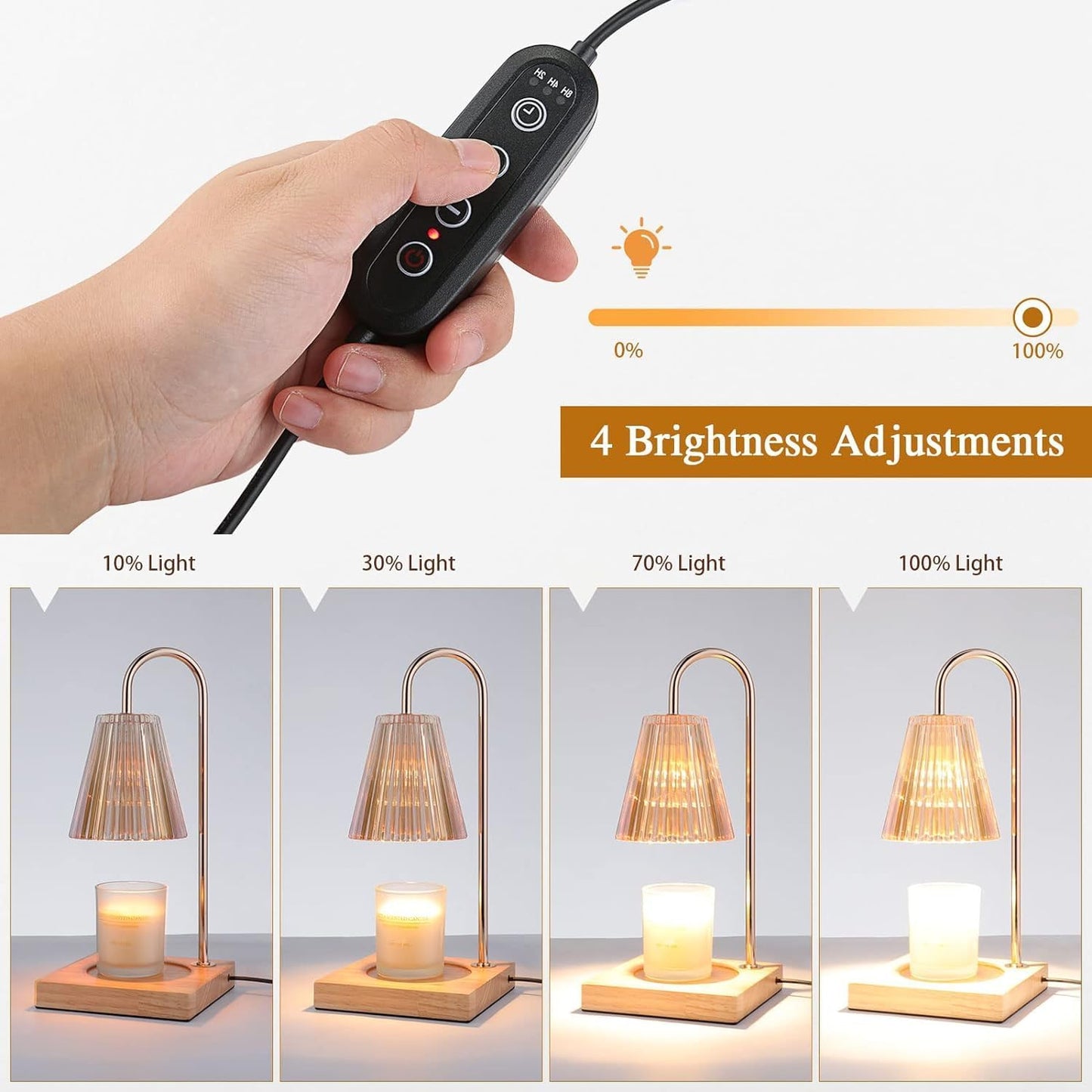 TOJUNE Dimmable Candle Warmer Light, Timer Electronic Wax Melting Lamp, Lantern Height Adjustable for Jar Scented, Home Decor, Yoga, Aromatherapy Gift with 2 Bulbs, AU Socket 220V (Amber)