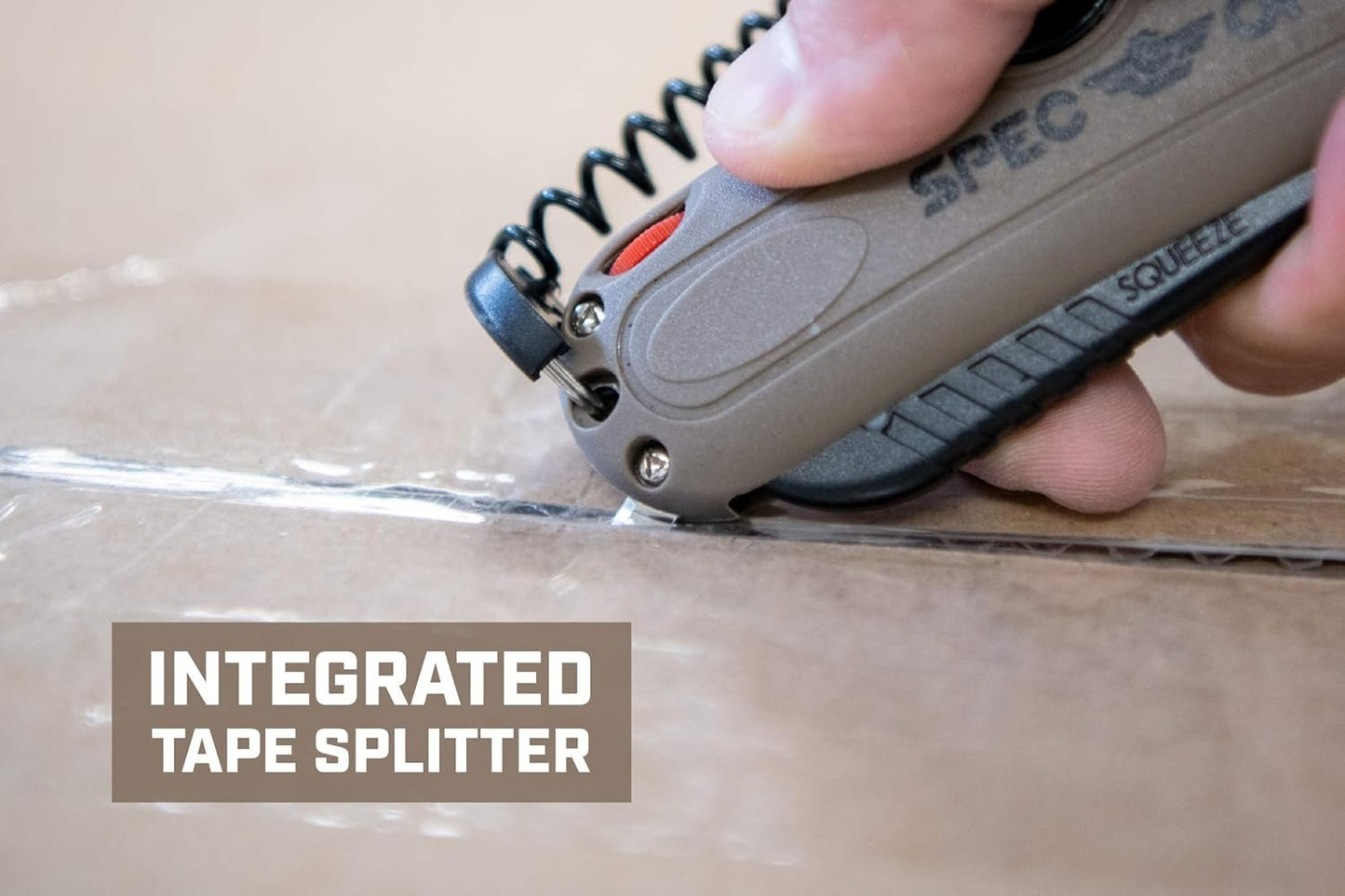 Spec Ops Tools Safety Knife Box Cutter, Includes Holster & Lanyard, 3% Donated to Veterans, Black/tan
