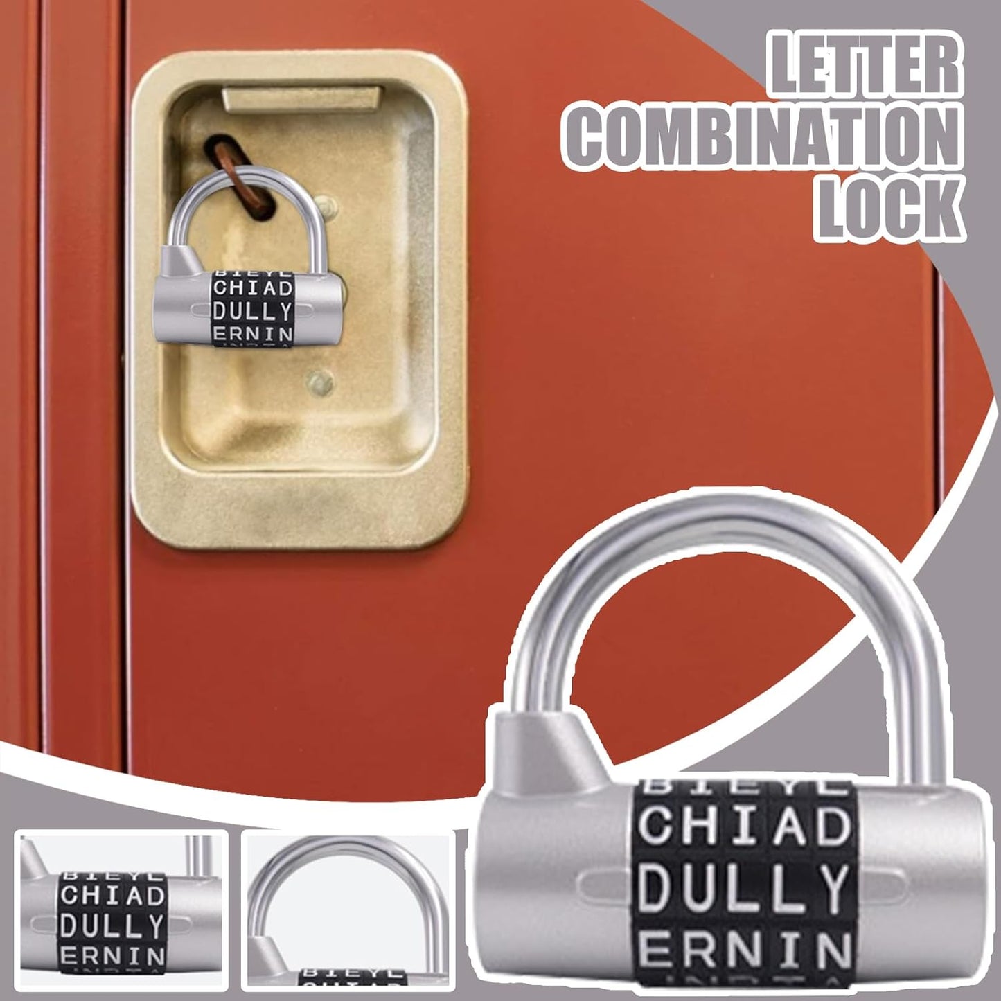 Word Lock Tool, Locker Combination Locks, 2,52 x 2,4 in Heavy Duty Password Padlock, Secure Keyless Access, Steel Build Drawer for Door, Chain, Luggage, Cabinet Safety