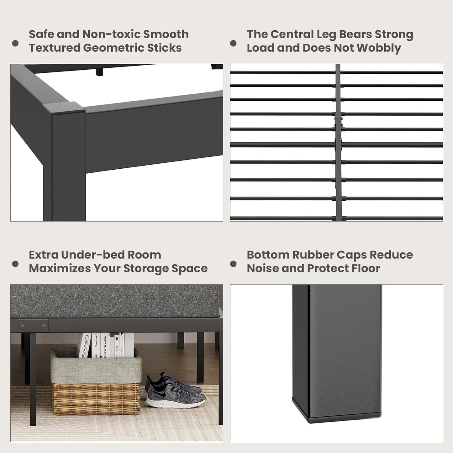 ADVWIN Bed Frame Queen Size, All Metal Material Mattress Base, Large Storage Space Under Platform Bed, Black