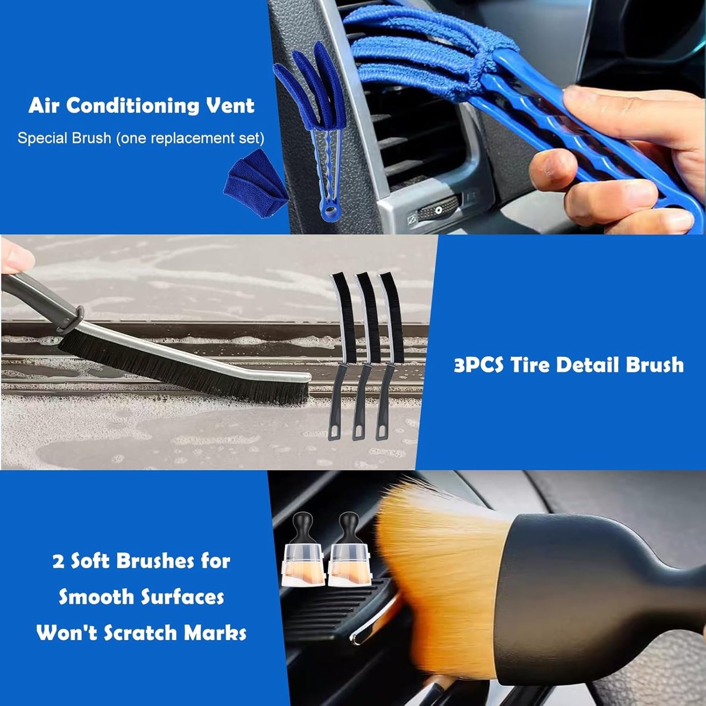 YSWOVUO Car Cleaning Kit, 31 Pieces Car Wash Kit, Car Cleaning Set for Indoor and Outdoor Use, Car Detailing Kit with Brushes, Polishing Sponges, Practical Carry Bag Included