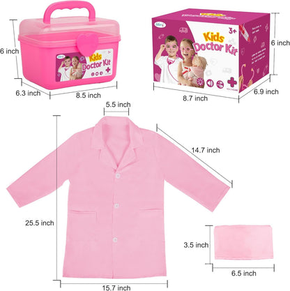 Liberry Doctor Kit for Toddlers 3 4 5 Years Old, Kids Doctor Play Set for Girls Boys Toy, Pretend Play Medical Kit with Stethoscope & Costume for Christmas Birthday Gift Pink