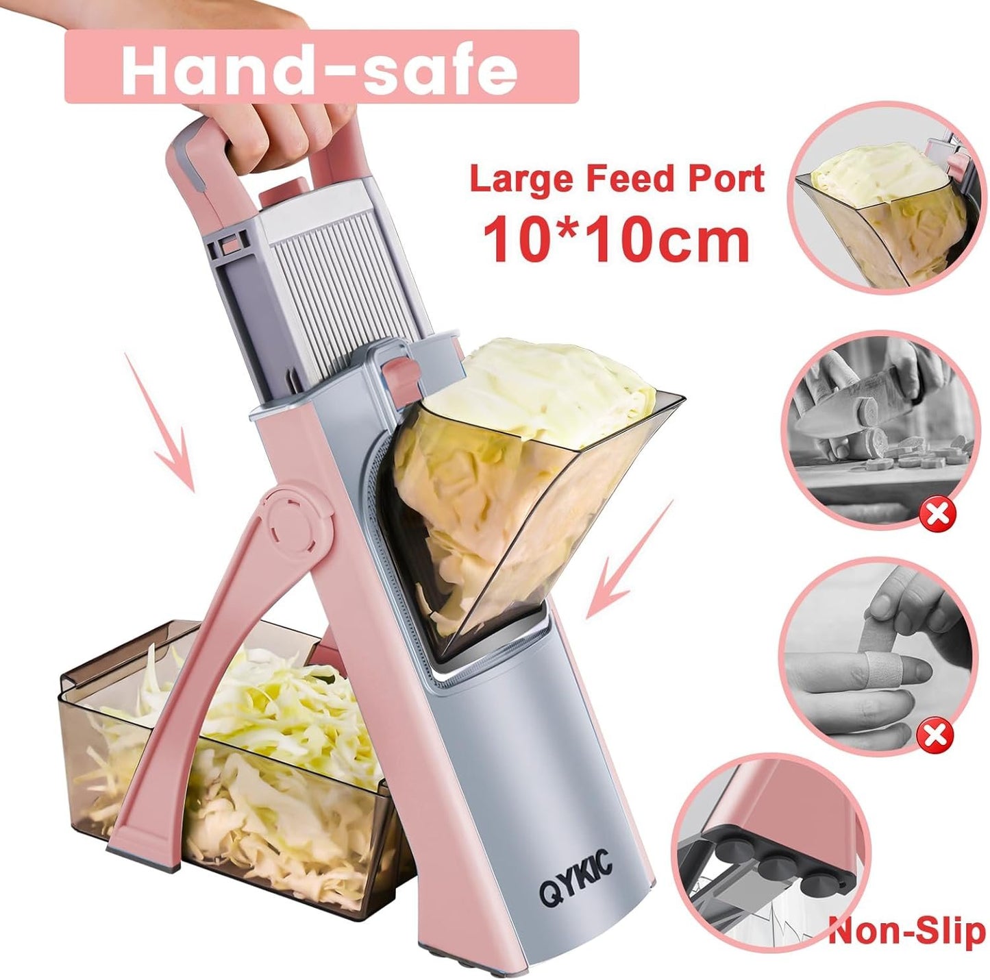 Safe Mandoline Food Slicer for Kitchen, Multifunctional Vegetable Chopper, Mandoline Potato Slicer with 35+ Presets & Thickness Adjuster, French Fry Cutter, Veggie Dicer for Meal Prep Pink