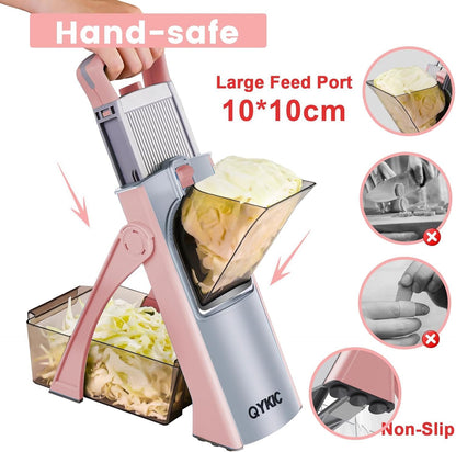 Safe Mandoline Food Slicer for Kitchen, Multifunctional Vegetable Chopper, Mandoline Potato Slicer with 35+ Presets & Thickness Adjuster, French Fry Cutter, Veggie Dicer for Meal Prep Pink