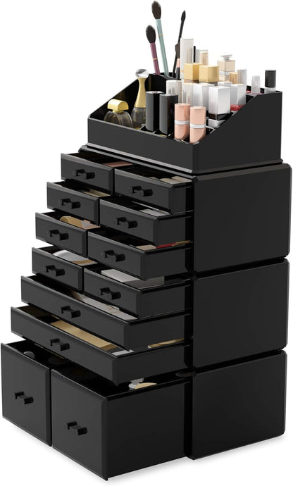 Readaeer Makeup Cosmetic Organizer Storage Drawers Display Boxes Case with 12 Drawers (Black)