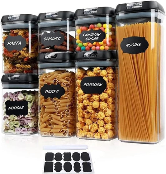 VivoGlow 7- Piece Food Storage Containers, Flip Lock Food Containers for Pantry Organization, Kitchen Storage & Organisation(Black)