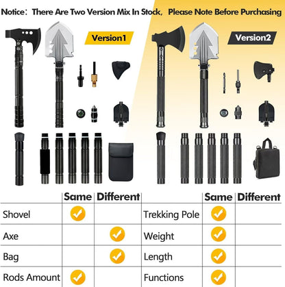 GOJAWAY Outdoor Camping Gear Tactical Shovel Axe Survival Multi tool, 55” Over-Length Trekking Pole Off Road Kit Military Grade for Garden Entrenching Car Emergency Heavy Duty Cold Steel Folding Spade