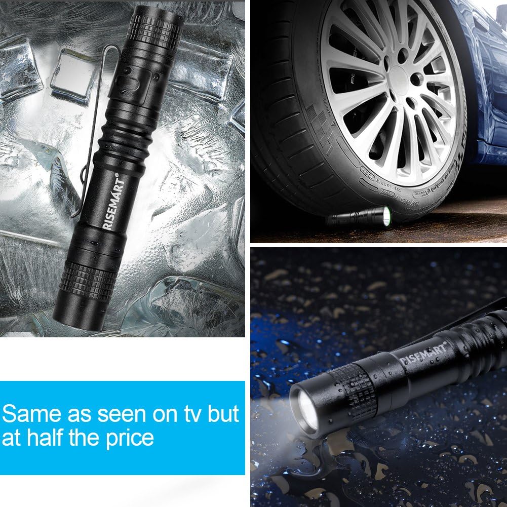RISEMART Super Small Mini Flashlight AAA CREE XPE-R3 100 Lumens Ultra Bright LED Pen light Pocket Clip Tactical Torch Lamp(3.5")