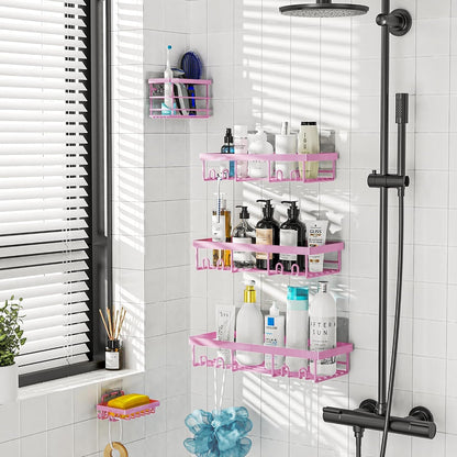 Yimoshan Adhesive Shower Caddy Organizer Shelves Rack - 5 Pack Corner Bathroom Storage Organization, Home & Kitchen Decor Inside RV Accessories (Pink)