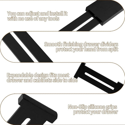 Utoplike 4 pcs Bamboo Kitchen Drawer Dividers,Adjustable Black Drawer Organizers,Spring Loaded,Works in Kitchen,Dresser,Bathroom,Bedroom,Drawer,Desk