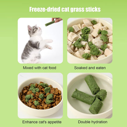 Feline Grass Treats - Hairball Removal Treats | Dried Chicken Cat Grass Sticks for Teething Oral Care and Teeth Cleaning Appetite Boosting Indoor Kittens and Adults