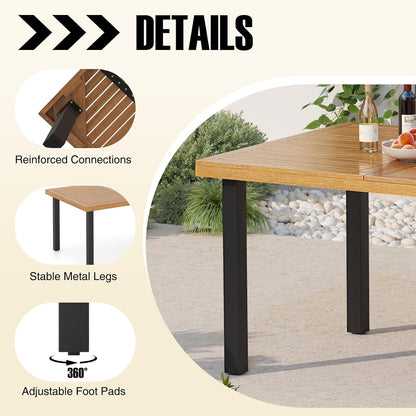 HAPPYGRILL Patio Dining Table for 8, 79" Large Rectangle Table with Acacia Wood Tabletop & Heavy Duty Metal Legs, Outdoor Dining Table with 2" Umbrella Hole for Backyard, Lawn & Garden