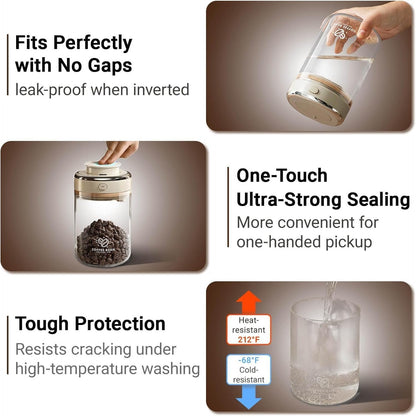 Coffee Bean Storage Container with One-way Valve Airtight Lid Date Tracker for Coffee and More Food Fresh and Storage, Clear Borosilicate Glass Coffee Canister (1.1L/37oz)