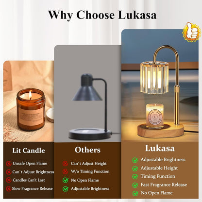 Lukasa Candle Warmer Lamp with Timer and Dimmer, Adjustable Height, Candle Lamp, Gifts for Women Mom, House Warming Gifts New Home Decor, Wax Melt Warmer for Scented Jar Candles